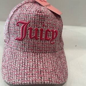 NWT Juicy Couture Pink, Black & White Tweed cap with adjustable back.